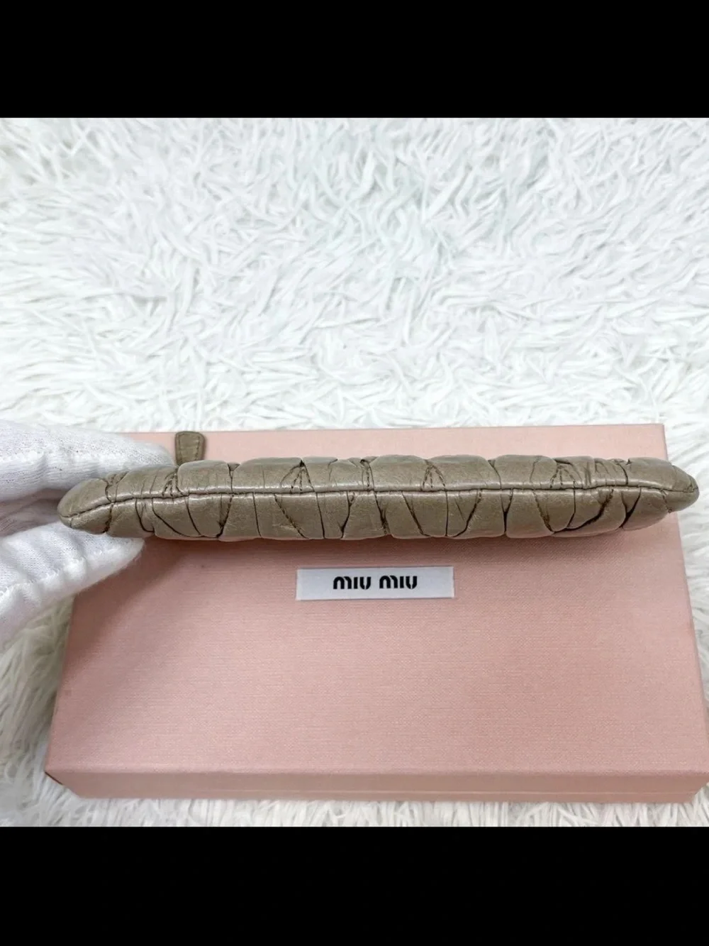 Miu Miu Metallic Taupe Matelassé Zip Wallet with Gold Logo